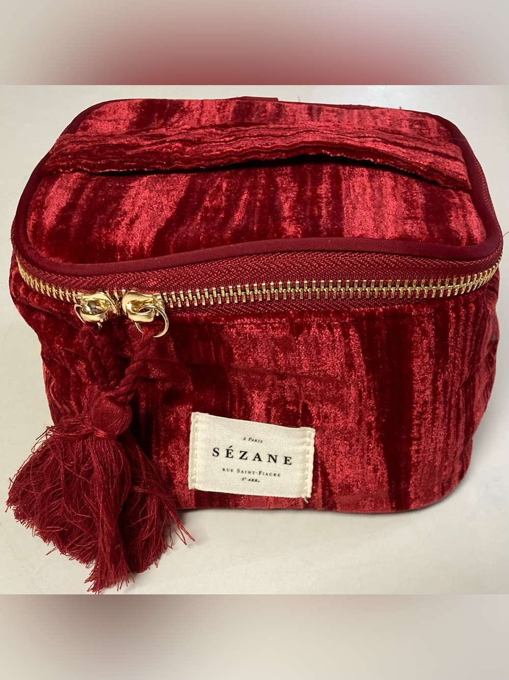 Sézane Red Velvet Makeup Bag